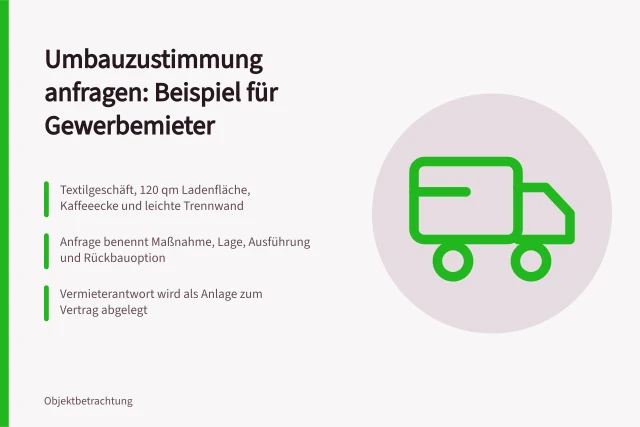Beispielschreiben zur Umbauzustimmung für Gewerbemieter mit Kaffeeecke und Trennwand. Umbauzustimmung anfragen: ausgefülltes Beispiel für Gewerbemieter