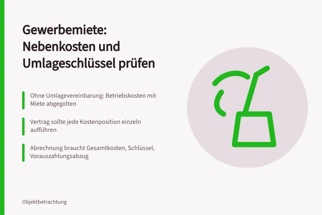 Karte zu Nebenkosten und Umlageschlüsseln im Gewerbemietvertrag. Welche Nebenkosten und Umlageschlüssel im Gewerbemietvertrag prüfen?