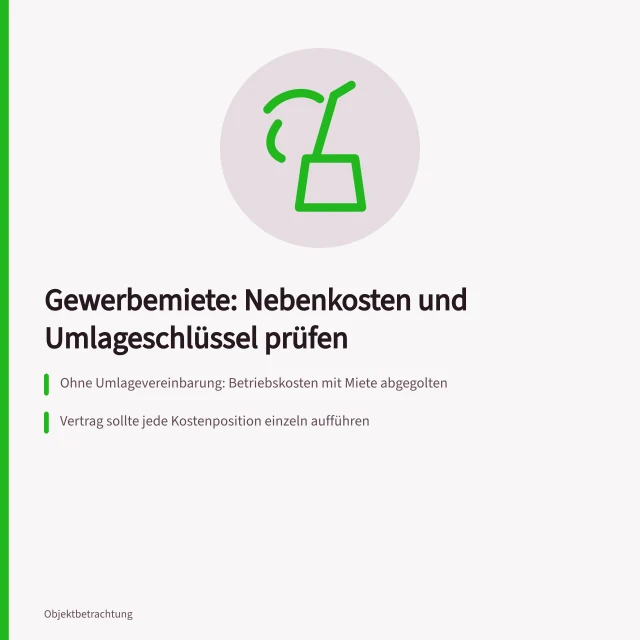 Karte zu Nebenkosten und Umlageschlüsseln im Gewerbemietvertrag. Welche Nebenkosten und Umlageschlüssel im Gewerbemietvertrag prüfen?