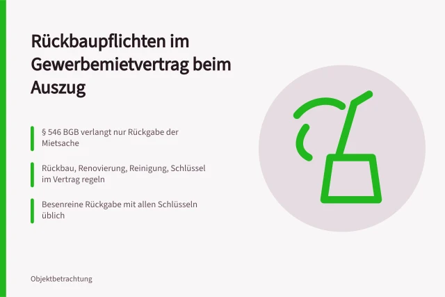 Karte zu Rückbaupflichten, Rückgabe und Reinigung im Gewerbemietvertrag. Welche Rückbaupflichten bestehen nach Gewerbemietvertrag bei Auszug?