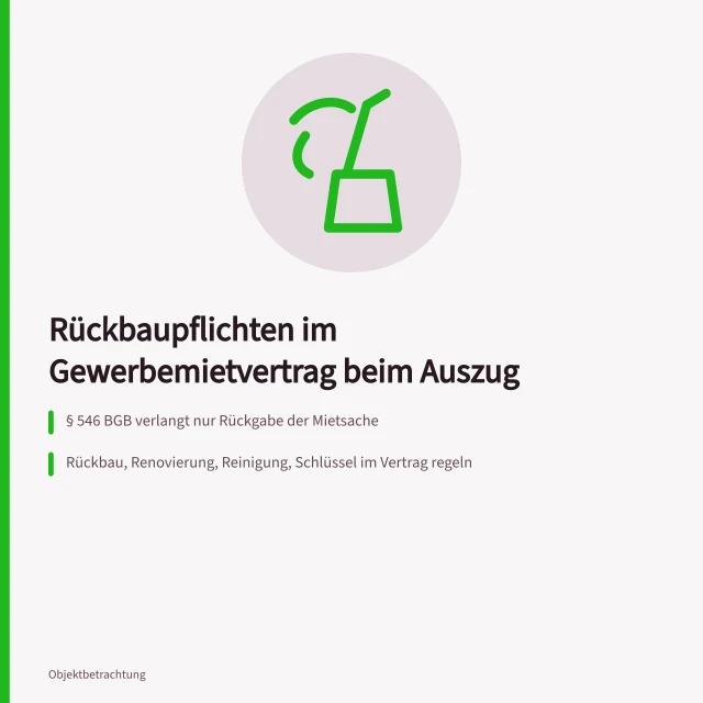 Karte zu Rückbaupflichten, Rückgabe und Reinigung im Gewerbemietvertrag. Welche Rückbaupflichten bestehen nach Gewerbemietvertrag bei Auszug?